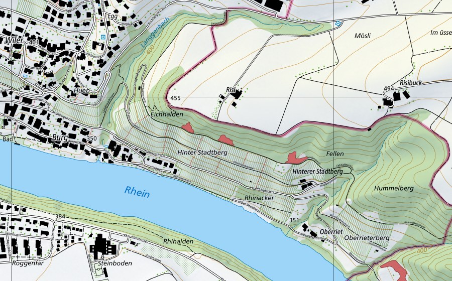 Landeskarte swisstopo mit dem Schutzperimeter von Eichhalden (Trockenwiese)