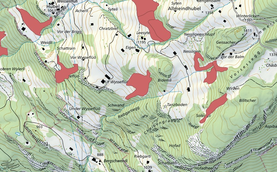 Carta nazionale swisstopo con il perimetro protetto di Eigen (Prato secco)