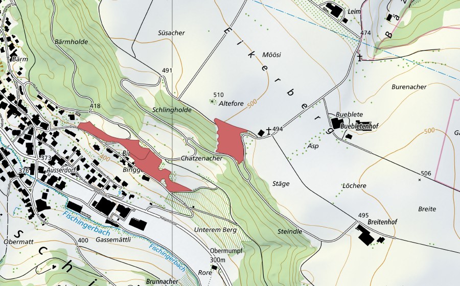 Carta nazionale swisstopo con il perimetro protetto di Eikerberg (Prato secco)