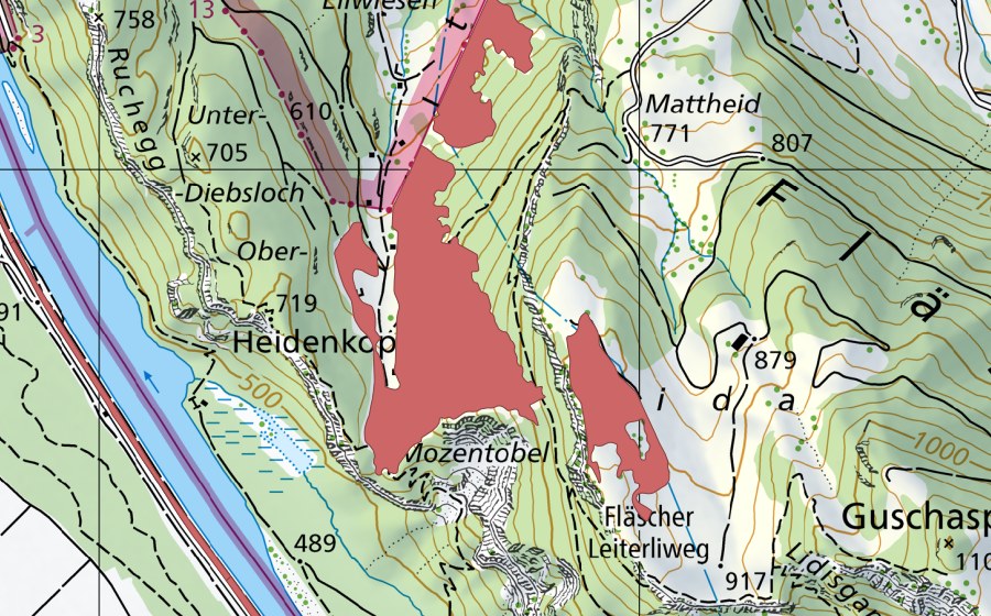 Carte nationale swisstopo avec le périmètre protégé de Elltal (Prairie sèche)