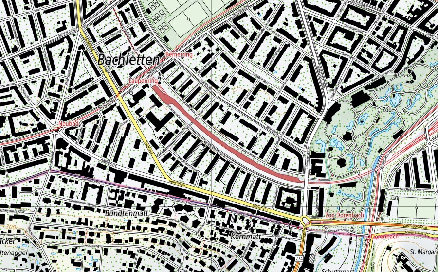 swisstopo national map showing the protected perimeter of Elsässer Bahn (Dry meadow)