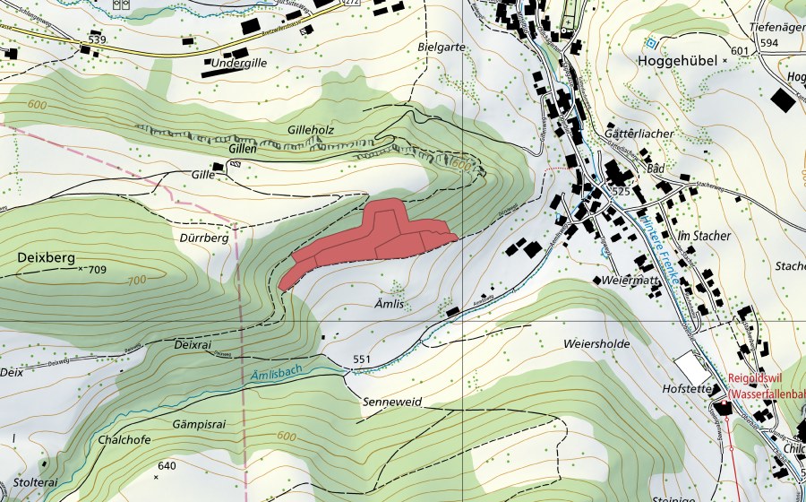 Carta nazionale swisstopo con il perimetro protetto di Emlis (Prato secco)