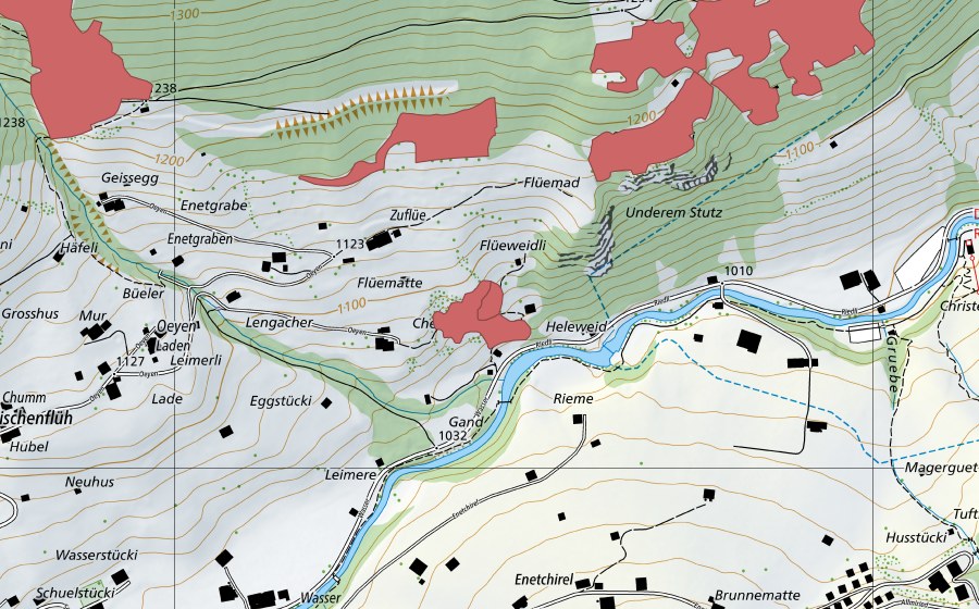 Carte nationale swisstopo avec le périmètre protégé de Enetgrabe (Prairie sèche)