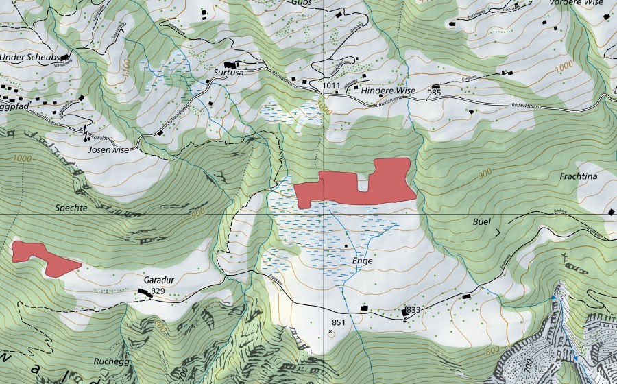 Carte nationale swisstopo avec le périmètre protégé de Engen (Prairie sèche)