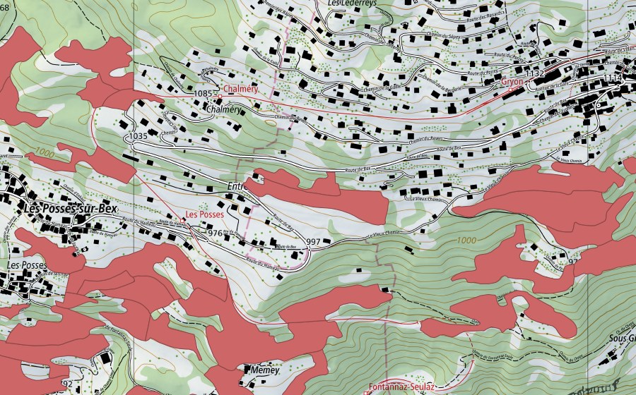 Carte nationale swisstopo avec le périmètre protégé de Entremouille (Prairie sèche)