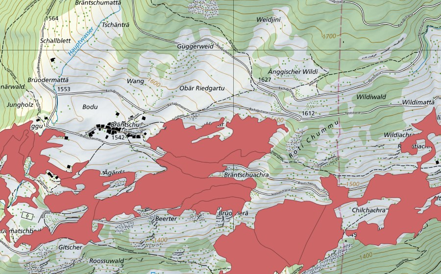 Landeskarte swisstopo mit dem Schutzperimeter von Erschmatt (Trockenwiese)