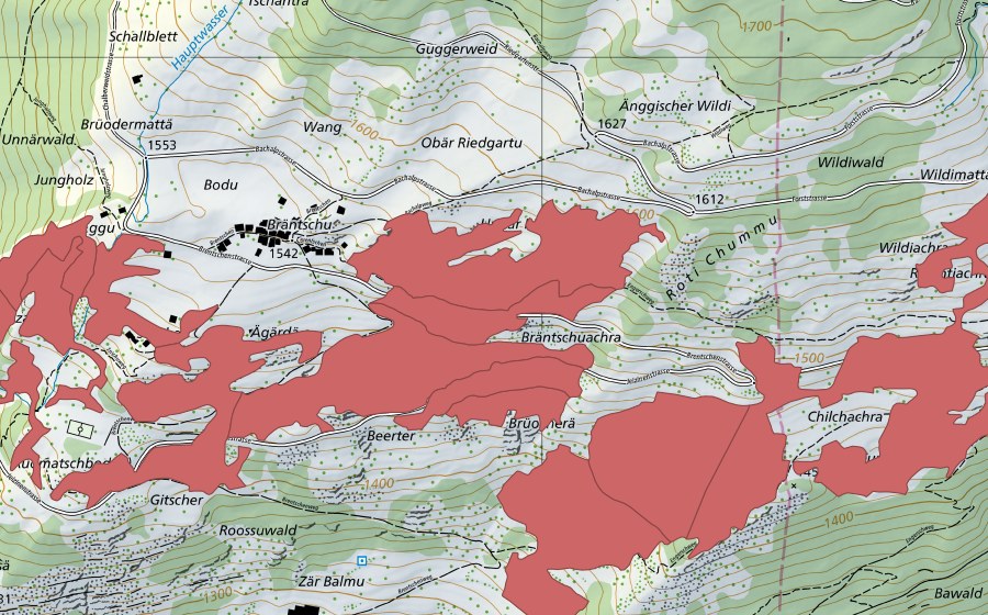 Carte nationale swisstopo avec le périmètre protégé de Erschmatt (Prairie sèche)
