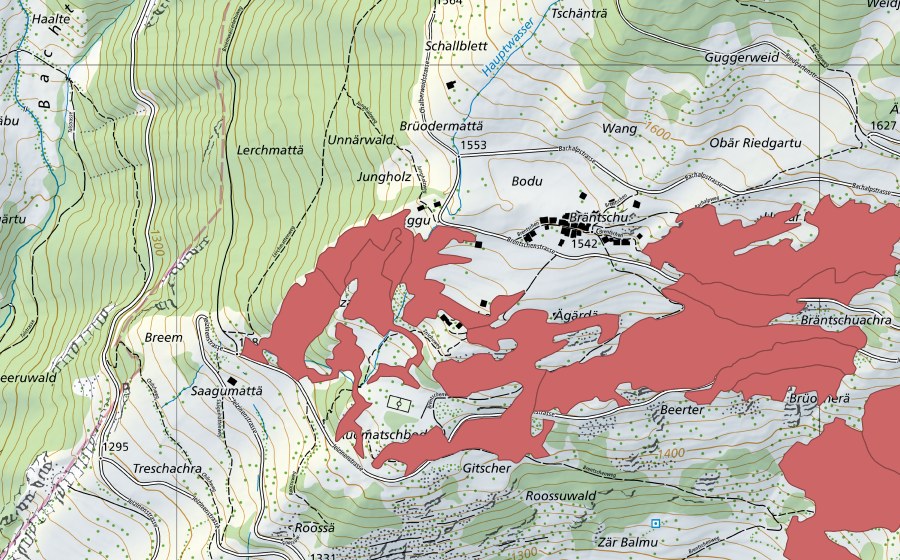 Carte nationale swisstopo avec le périmètre protégé de Erschmatt (Prairie sèche)