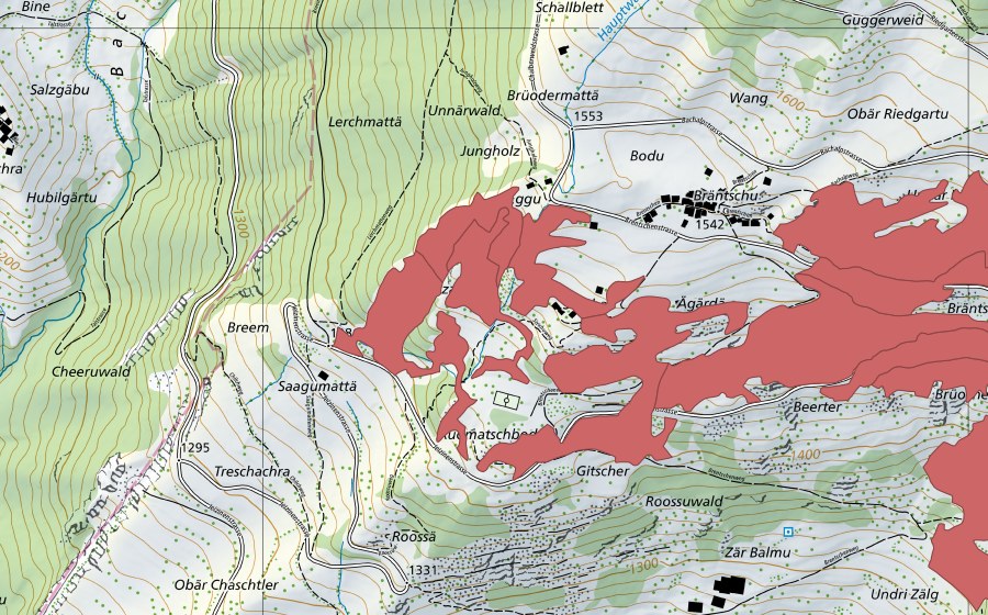 Carte nationale swisstopo avec le périmètre protégé de Erschmatt (Prairie sèche)
