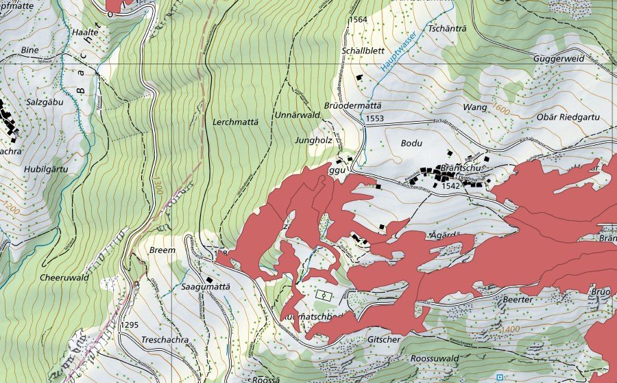 Carte nationale swisstopo avec le périmètre protégé de Erschmatt (Prairie sèche)