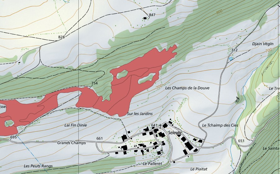 Carta nazionale swisstopo con il perimetro protetto di Esserts de la Côte (Prato secco)