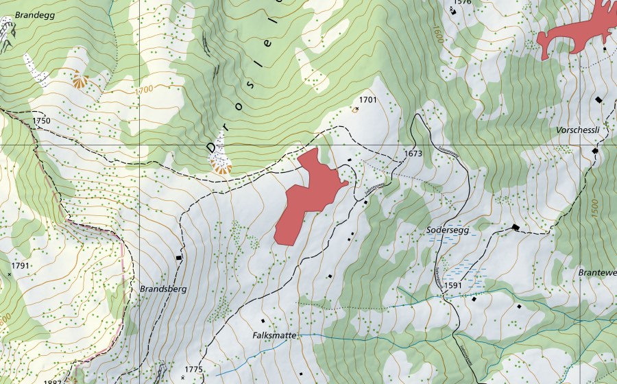 Carte nationale swisstopo avec le périmètre protégé de Falksmatte (Prairie sèche)