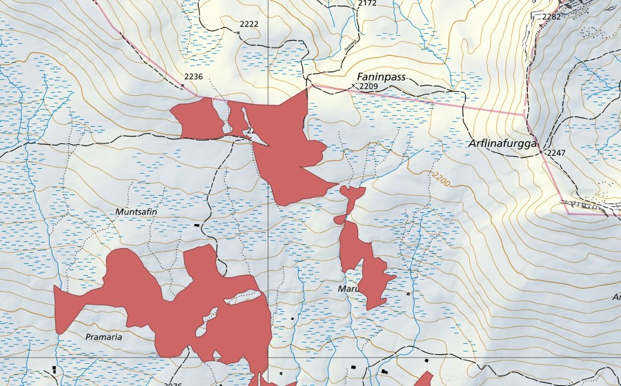 Landeskarte swisstopo mit dem Schutzperimeter von Faninpass (Trockenwiese)
