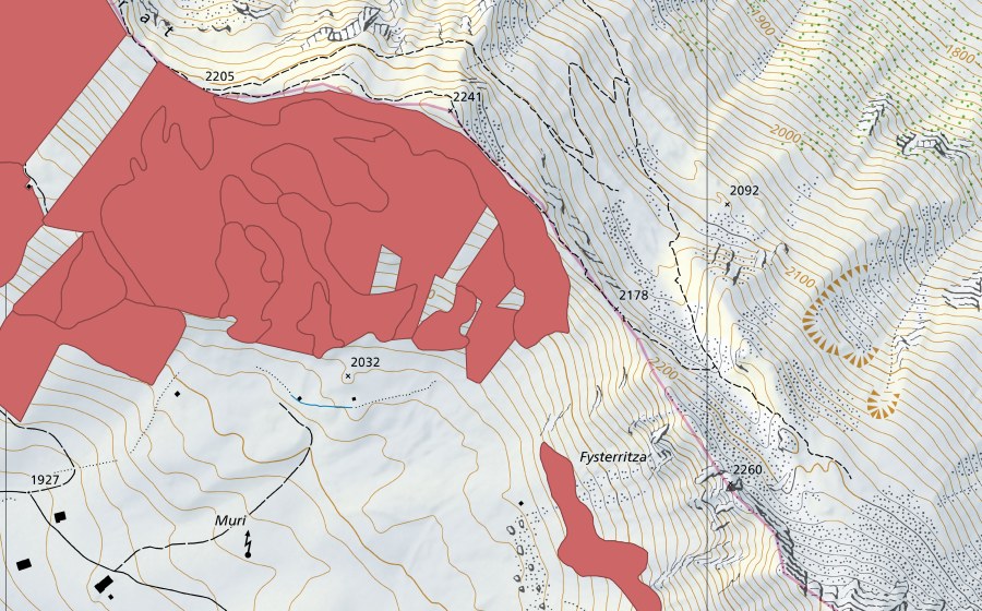 Landeskarte swisstopo mit dem Schutzperimeter von Färmelmeder (Trockenwiese)