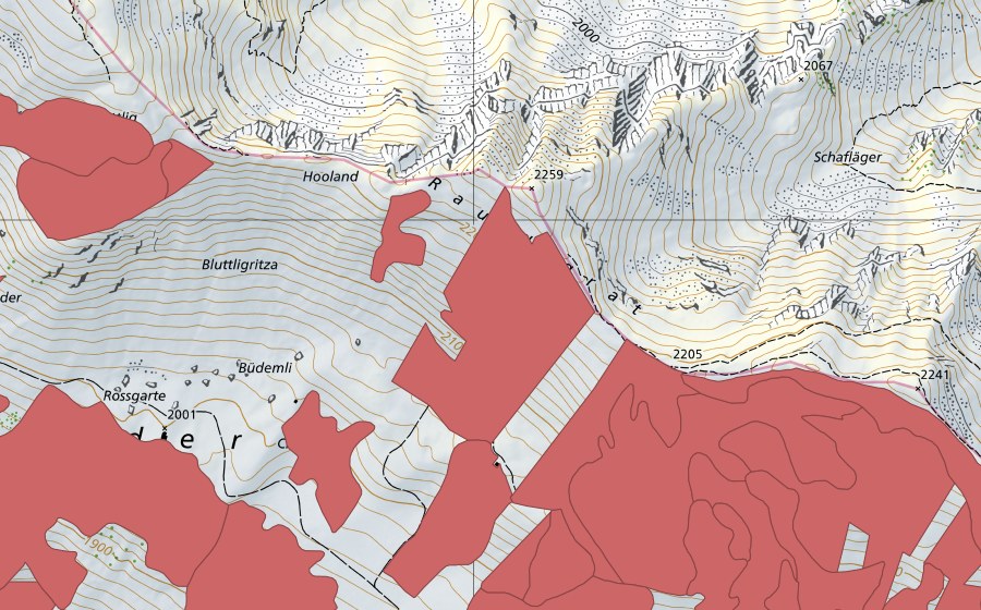 Carte nationale swisstopo avec le périmètre protégé de Färmelmeder (Prairie sèche)