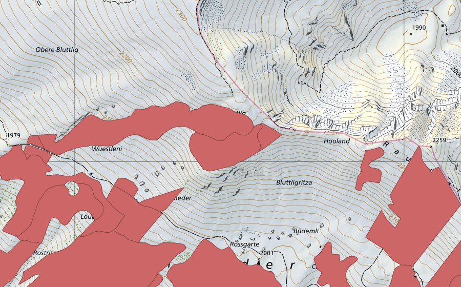 Landeskarte swisstopo mit dem Schutzperimeter von Färmelmeder (Trockenwiese)