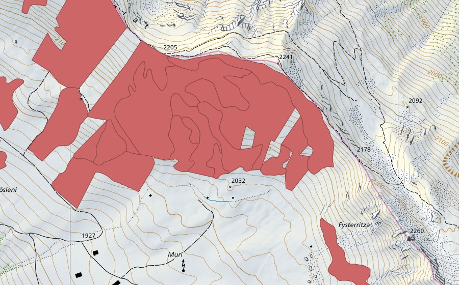 Carte nationale swisstopo avec le périmètre protégé de Färmelmeder (Prairie sèche)