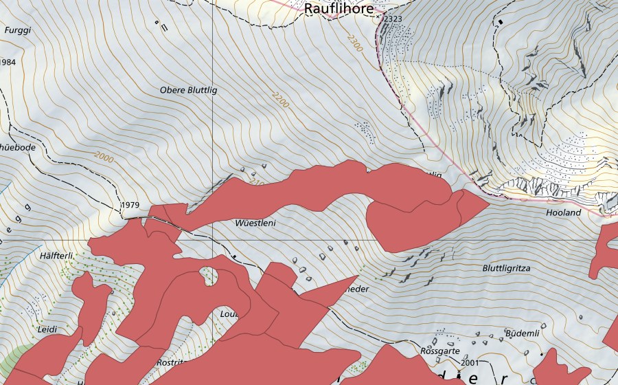 Carte nationale swisstopo avec le périmètre protégé de Färmelmeder (Prairie sèche)