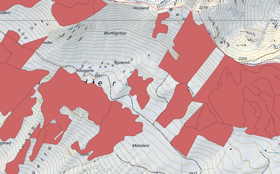 Landeskarte swisstopo mit dem Schutzperimeter von Färmelmeder (Trockenwiese)