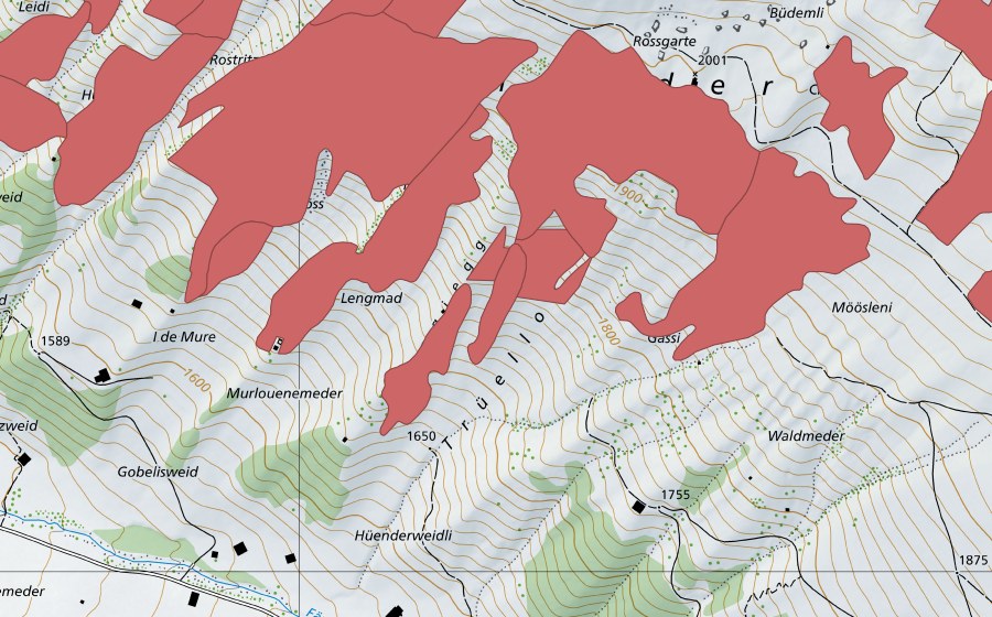 Carte nationale swisstopo avec le périmètre protégé de Färmelmeder (Prairie sèche)