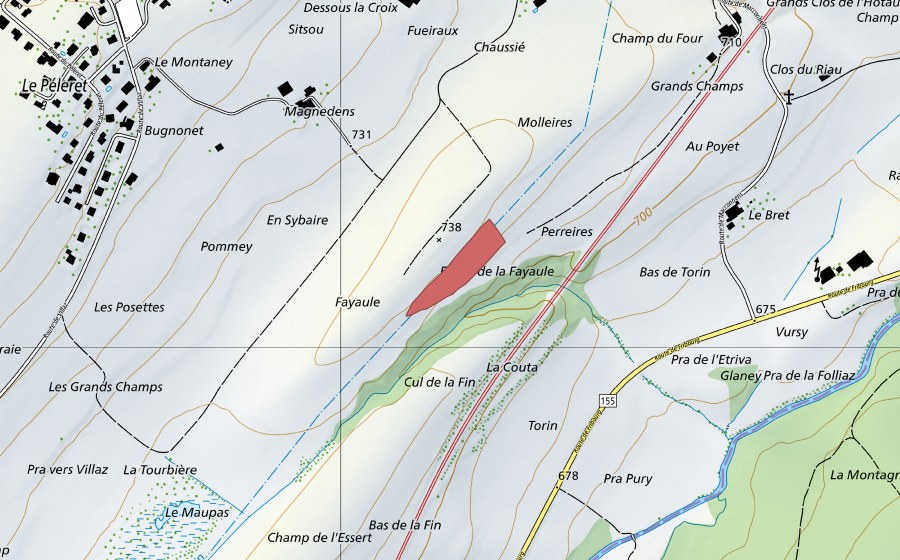 Landeskarte swisstopo mit dem Schutzperimeter von Fayaule (Trockenwiese)