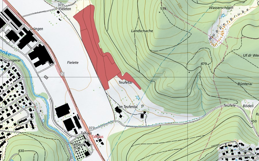 Landeskarte swisstopo mit dem Schutzperimeter von Fieleten (Trockenwiese)