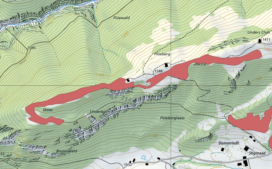 Carta nazionale swisstopo con il perimetro protetto di Flüeberg (Prato secco)