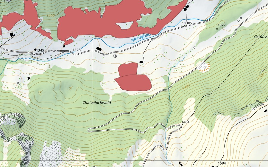 Landeskarte swisstopo mit dem Schutzperimeter von Flüeschwand (Trockenwiese)