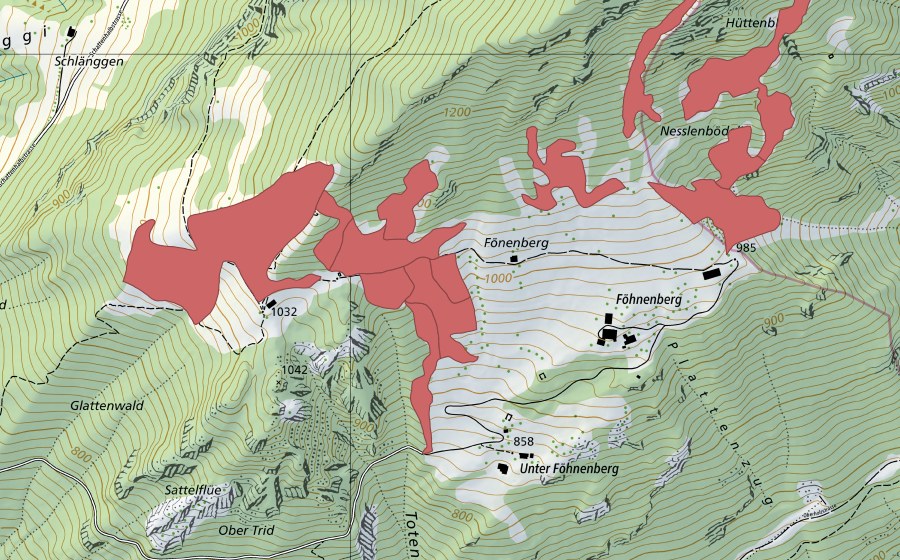 swisstopo national map showing the protected perimeter of Fönenbergen (Dry meadow)