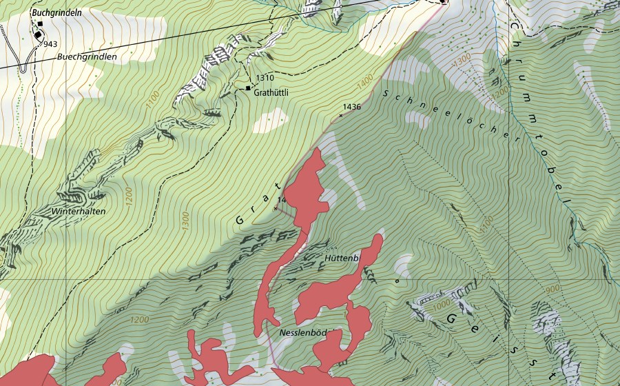 Landeskarte swisstopo mit dem Schutzperimeter von Fönenbergen (Trockenwiese)