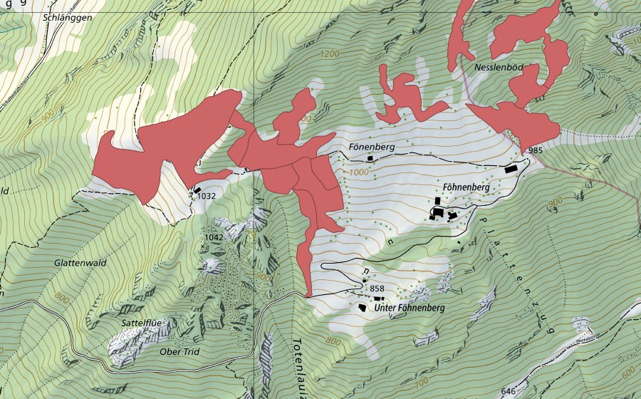 Carte nationale swisstopo avec le périmètre protégé de Fönenbergen (Prairie sèche)