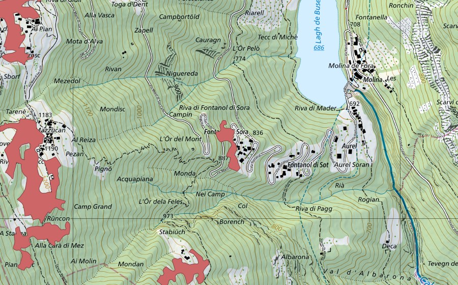 Carte nationale swisstopo avec le périmètre protégé de Fontana (Prairie sèche)