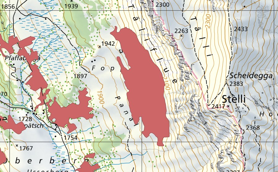 swisstopo national map showing the protected perimeter of Foppa (Dry meadow)