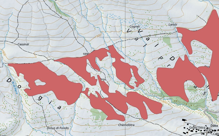 Landeskarte swisstopo mit dem Schutzperimeter von Fornéi (Trockenwiese)
