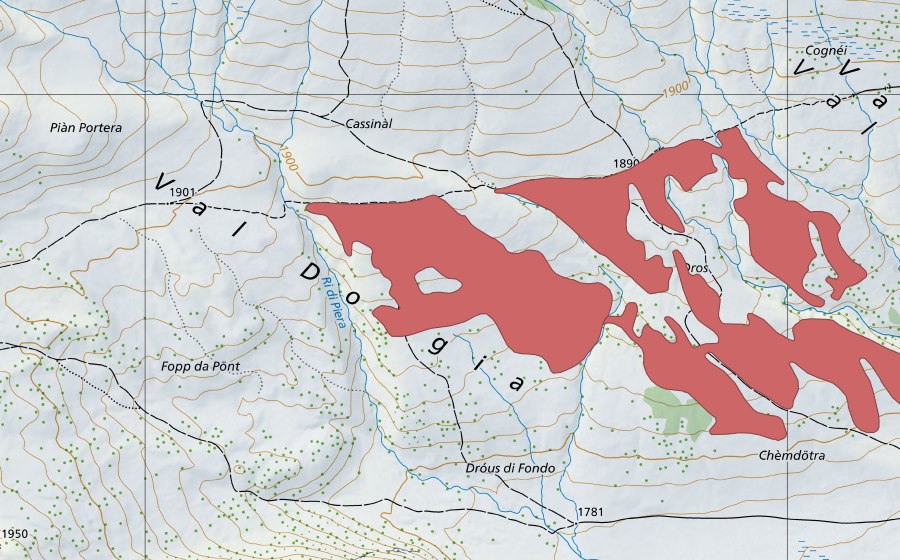 Carte nationale swisstopo avec le périmètre protégé de Fornéi (Prairie sèche)