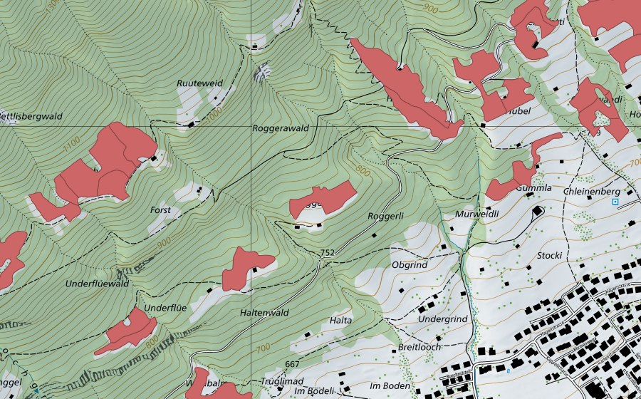 Carte nationale swisstopo avec le périmètre protégé de Forst (Prairie sèche)