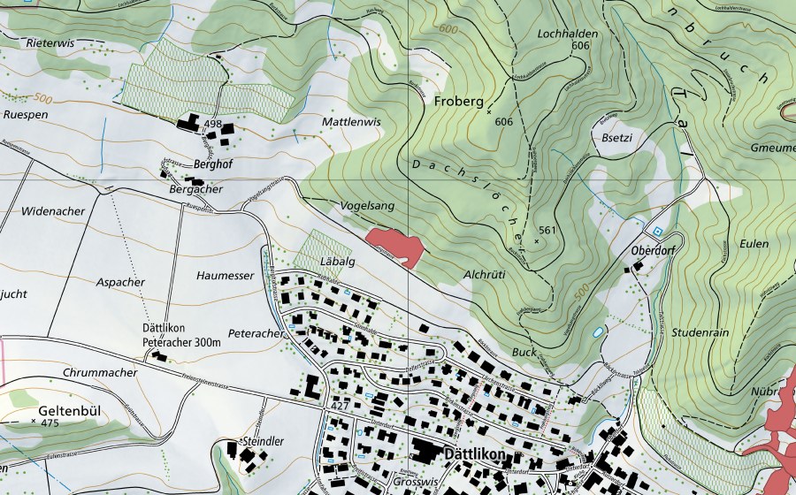 swisstopo national map showing the protected perimeter of Frohberg (Dry meadow)