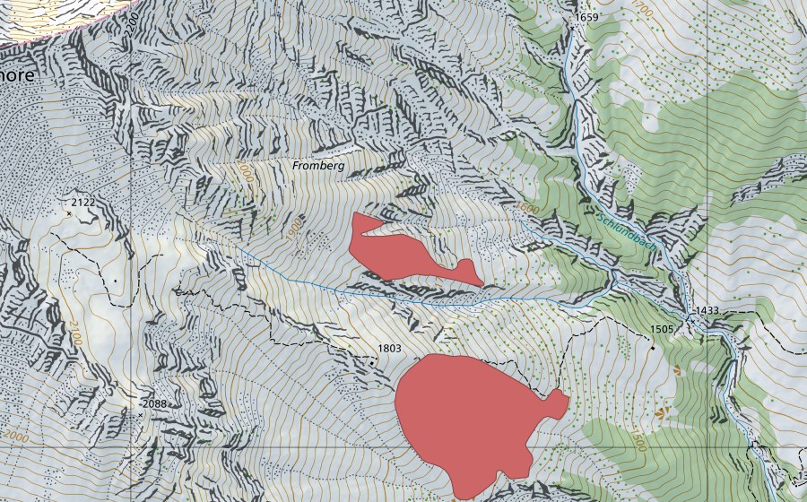 Landeskarte swisstopo mit dem Schutzperimeter von Fromberg (Trockenwiese)