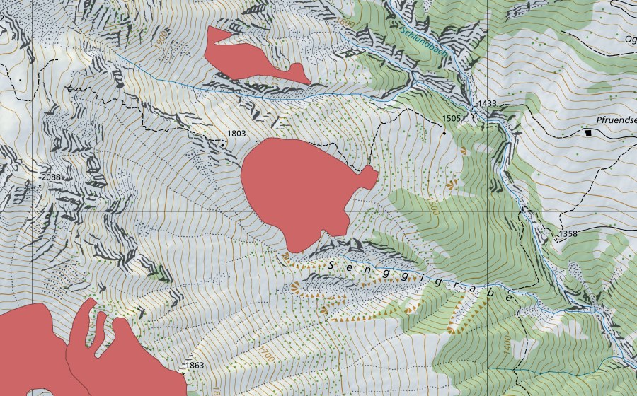 Landeskarte swisstopo mit dem Schutzperimeter von Fromberg (Trockenwiese)
