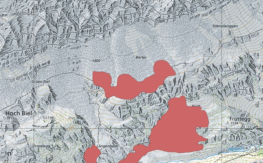 Landeskarte swisstopo mit dem Schutzperimeter von Frutt (Trockenwiese)