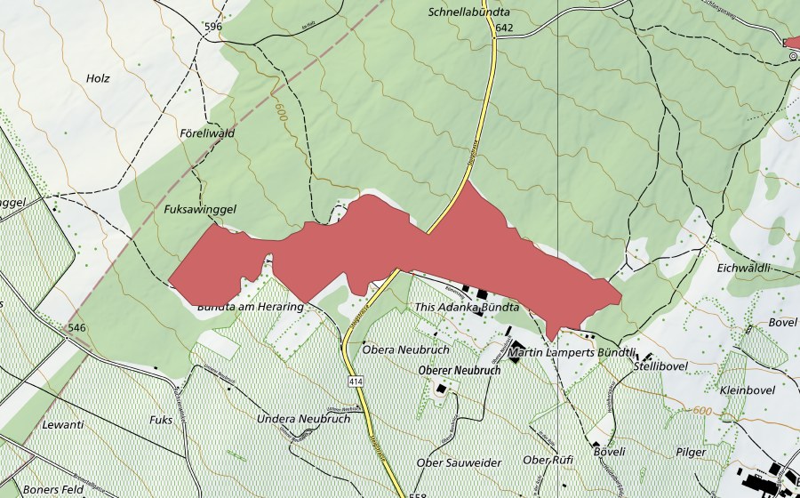 swisstopo national map showing the protected perimeter of Fuchsenwinkel (Dry meadow)