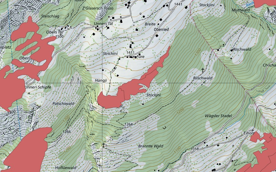 Carte nationale swisstopo avec le périmètre protégé de Fure (Prairie sèche)