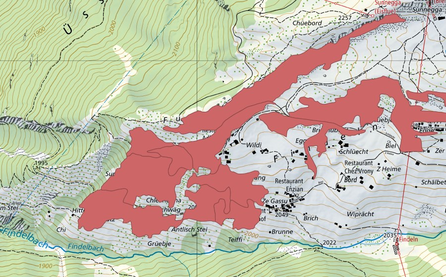 Landeskarte swisstopo mit dem Schutzperimeter von Furggegga (Trockenwiese)