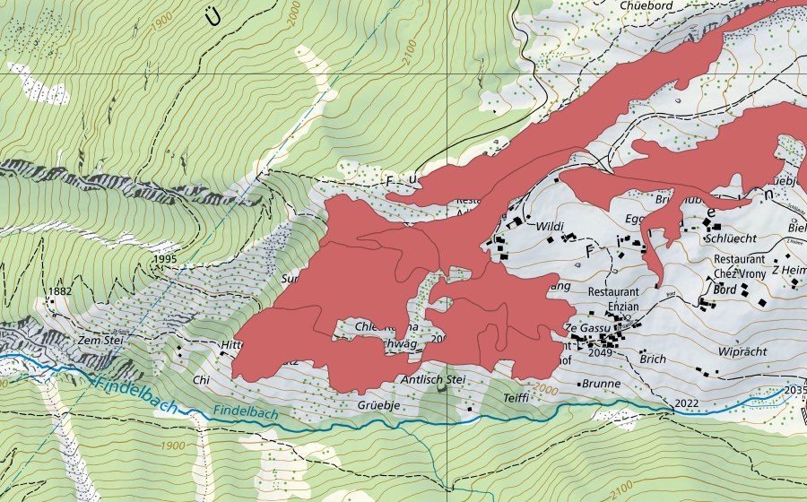 Carta nazionale swisstopo con il perimetro protetto di Furggegga (Prato secco)