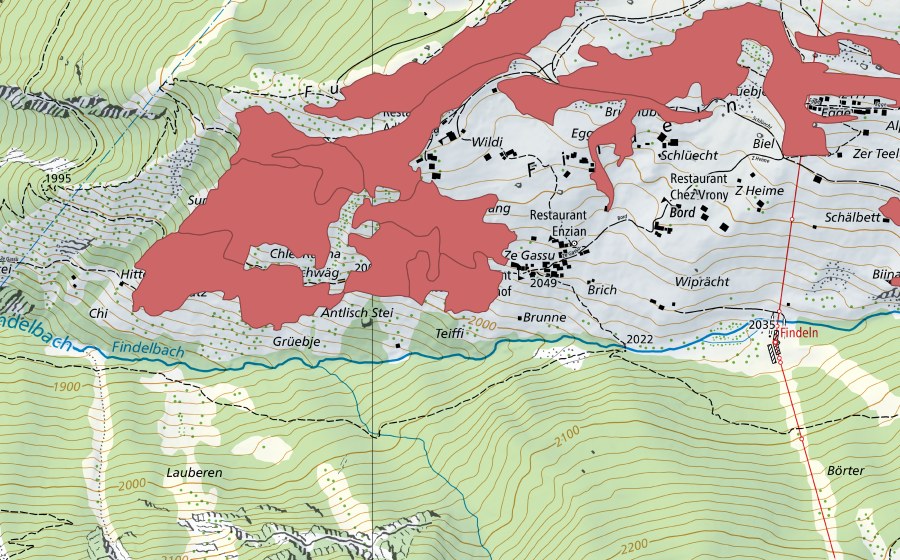 Landeskarte swisstopo mit dem Schutzperimeter von Furggegga (Trockenwiese)
