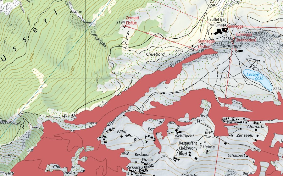 Landeskarte swisstopo mit dem Schutzperimeter von Furggegga (Trockenwiese)