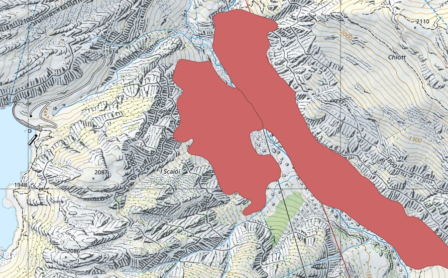 swisstopo national map showing the protected perimeter of Gaggio (Dry meadow)