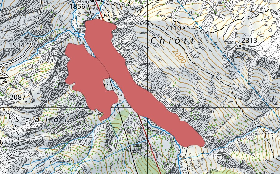 Carte nationale swisstopo avec le périmètre protégé de Gaggio (Prairie sèche)