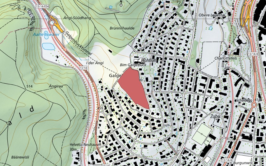 swisstopo national map showing the protected perimeter of Galgebuck (Dry meadow)