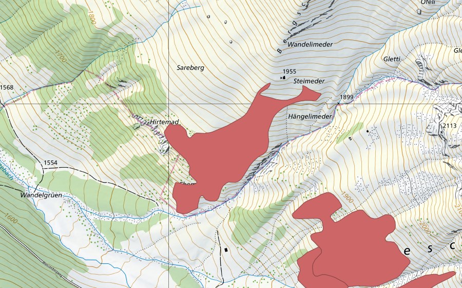 Carta nazionale swisstopo con il perimetro protetto di Galm (Prato secco)